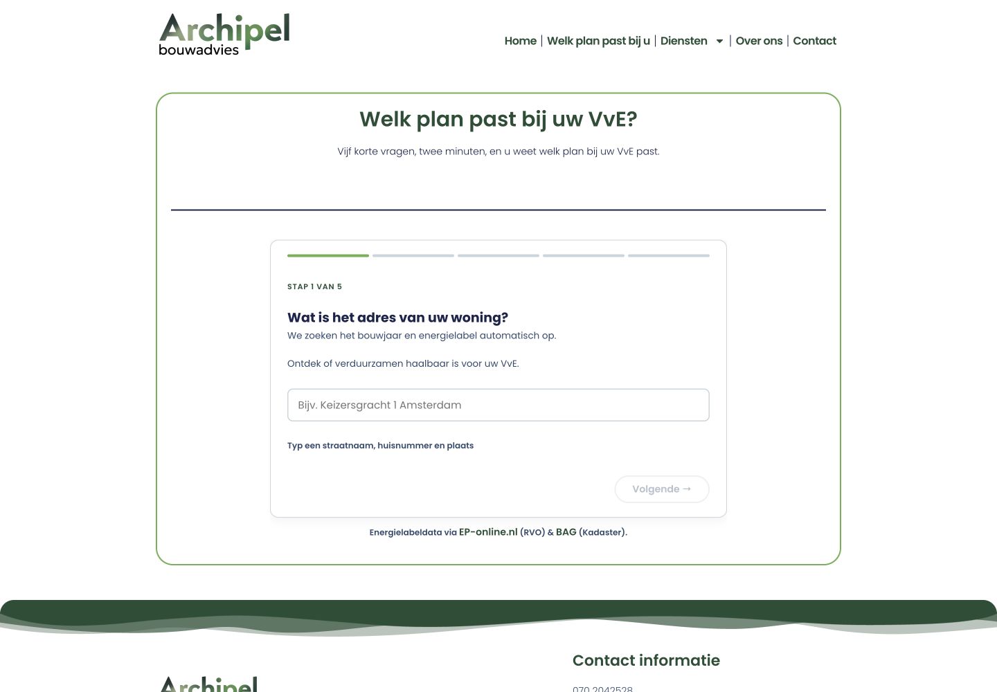 Screenshot van de VvE verduurzamen pagina van Archipel Bouwadvies