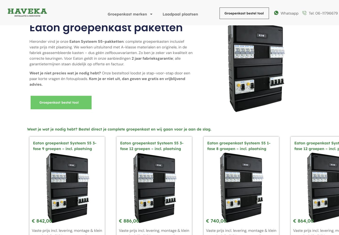 Screenshot van offertemodule voor Haveka Installatie, Eaton-groepenkasten