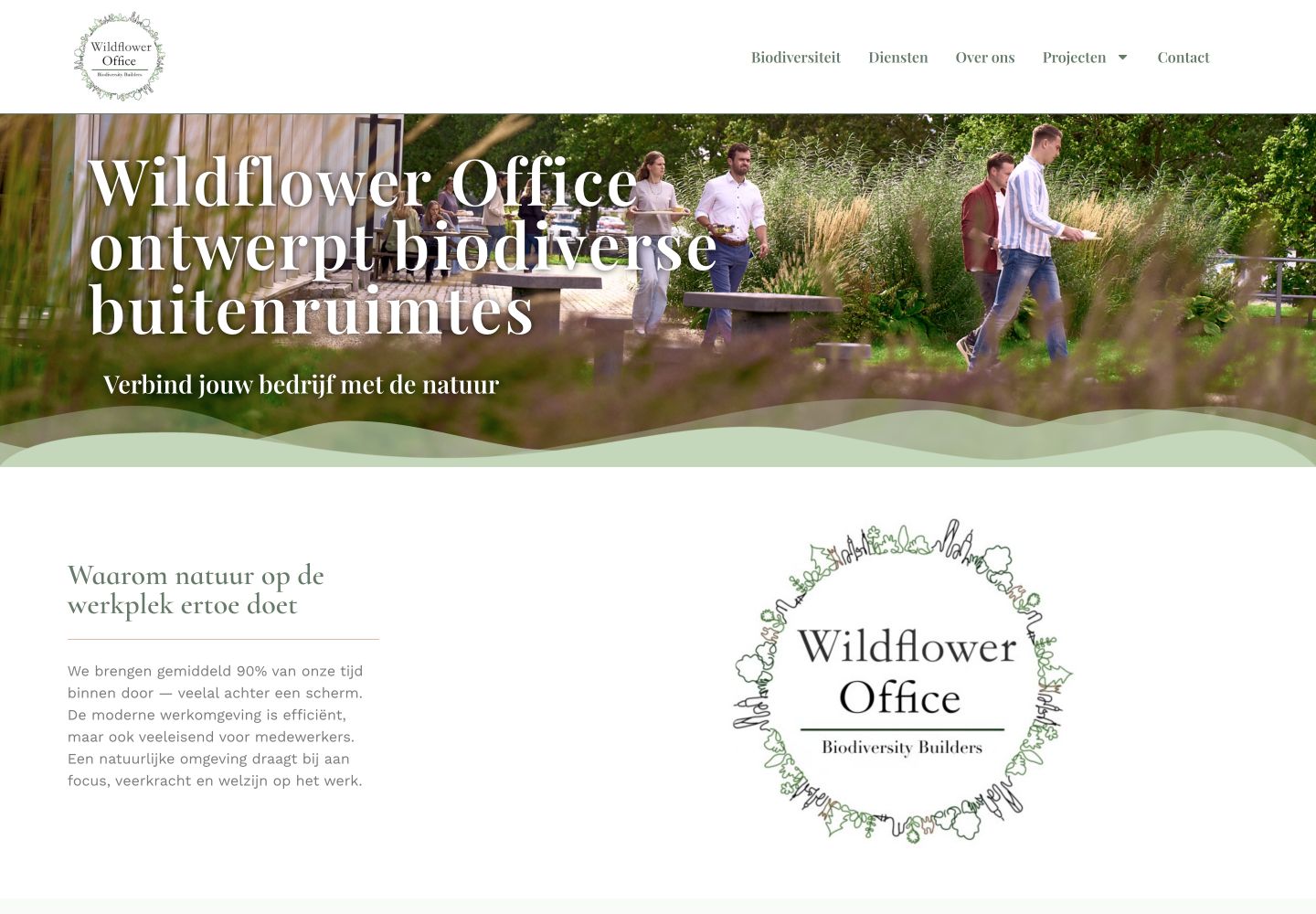 Screenshot van de homepage van Wildfloweroffice